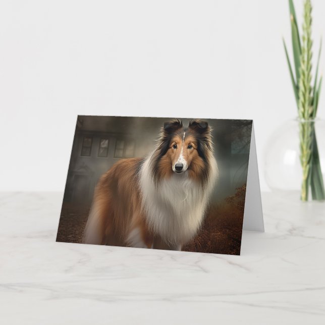 Tarjeta Shetland Sheepdog Halloween Scary (Anverso)