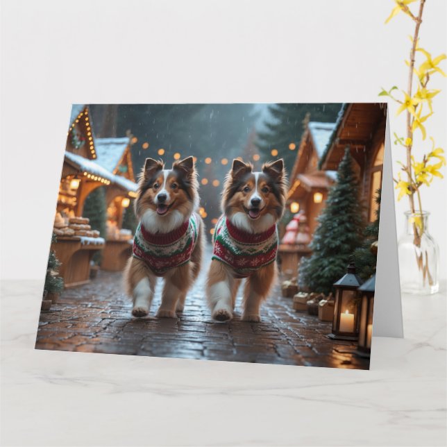 Tarjeta Shetland Sheepdog Navidades Snow Holiday (flor amarilla)