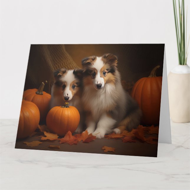 Tarjeta Shetland Sheepdog Puppy Autumn Delight Pumpkin (Anverso)