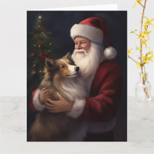 Tarjeta Shetland Sheepdog Santa Claus Navidades festivos
