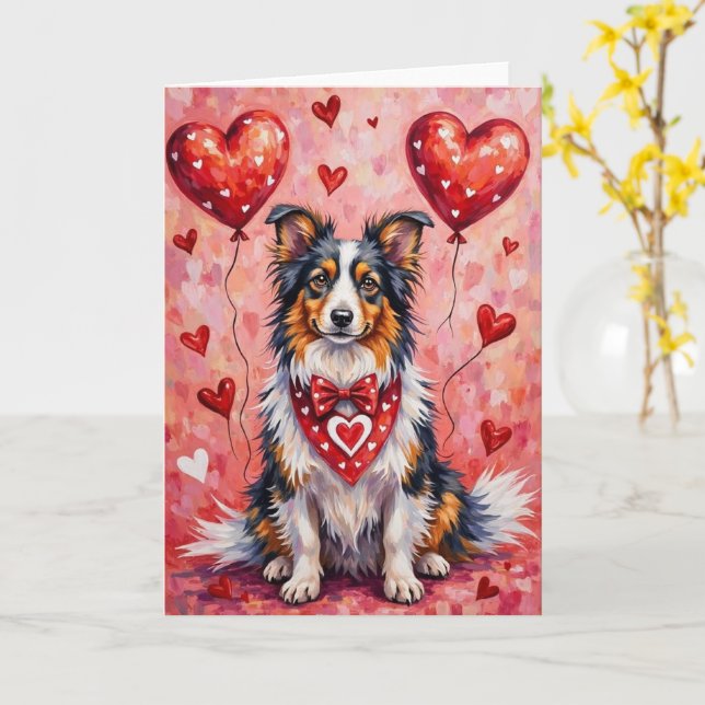 Tarjeta Shetland Sheepdog Valentine Dog Sitting with Heart (flor amarilla)