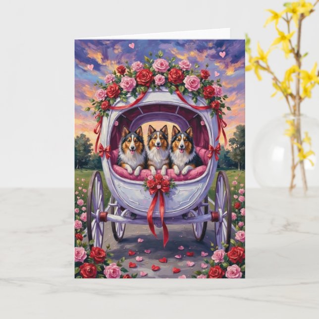 Tarjeta Shetland Sheepdog Valentine's Day  (flor amarilla)