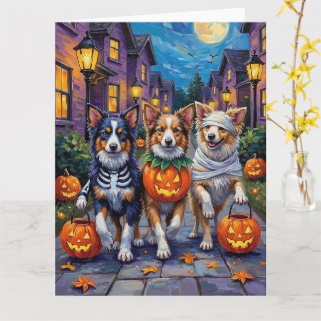 Tarjeta Shetland Sheepdogs in Halloween Costumes (flor amarilla)