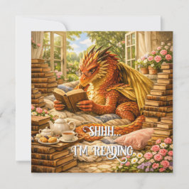 Tarjeta Shhh… Estoy leyendo Dragón de lectura acogedora