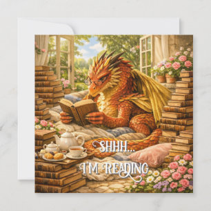 Tarjeta Shhh… Estoy leyendo Dragón de lectura acogedora