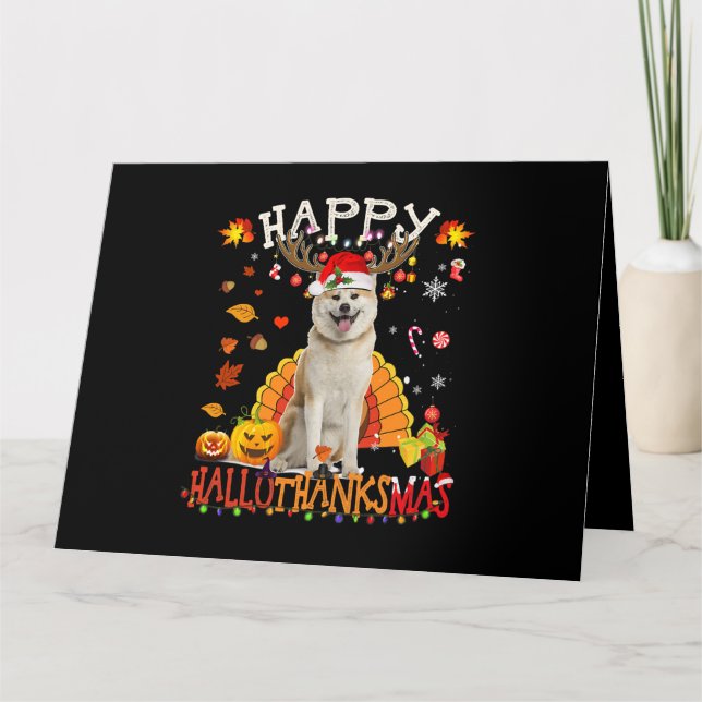 Tarjeta Shiba Dog Happy Hallothanksmas Halloween Thanksgiv (Anverso)
