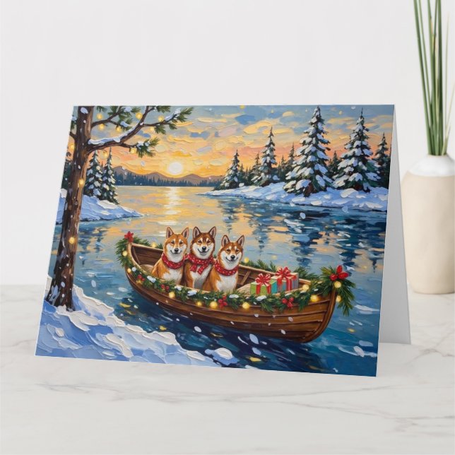 Tarjeta Shiba Inu Christmas Boat Holiday (Anverso)
