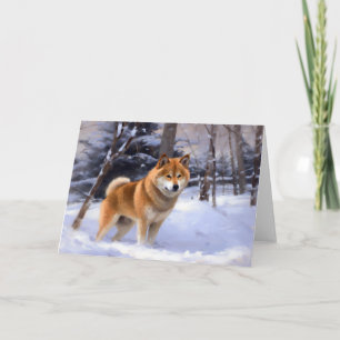 Tarjeta Shiba Inu Deja que nieve Navidad