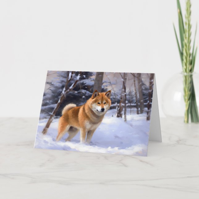 Tarjeta Shiba Inu deja que nieve Navidades (Anverso)