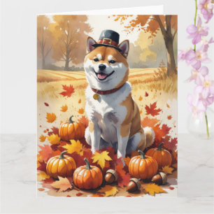 Tarjeta Shiba Inu En Otoño Deja El Arte De Acción De Graci