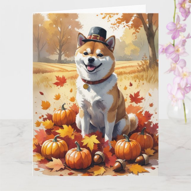 Tarjeta Shiba Inu En Otoño Deja El Arte De Acción De Graci (Orquídea)