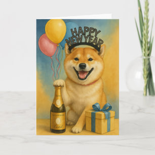 Tarjeta Shiba Inu Feliz Año Nuevo