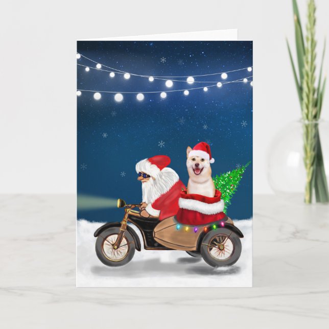 Tarjeta Shiba Inu Perro Navidades Santa Claus (Anverso)