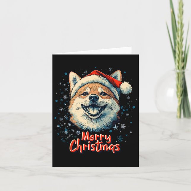 Tarjeta Shiba Inu Santa Hat Feliz Navidad Perro amante (Anverso)
