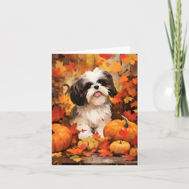 Tarjeta Shih Tzu Acción de Gracias de Otoño (Anverso)