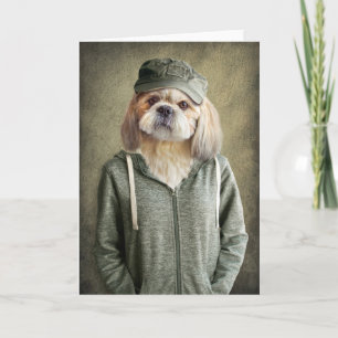 Tarjeta Shih Tzu Adorable con tapón y hoodie