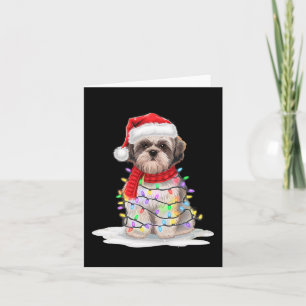 Tarjeta Shih Tzu Árbol de Navidad Cute Santa Hat enciende