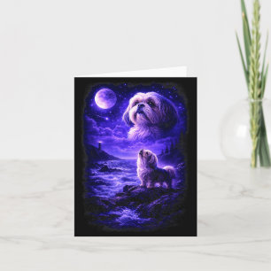 Tarjeta Shih Tzu Aullando a La Luna Vintage 90s Perro Dive