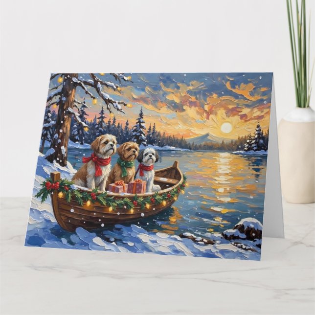 Tarjeta Shih Tzu Christmas Boat Holiday (Anverso)
