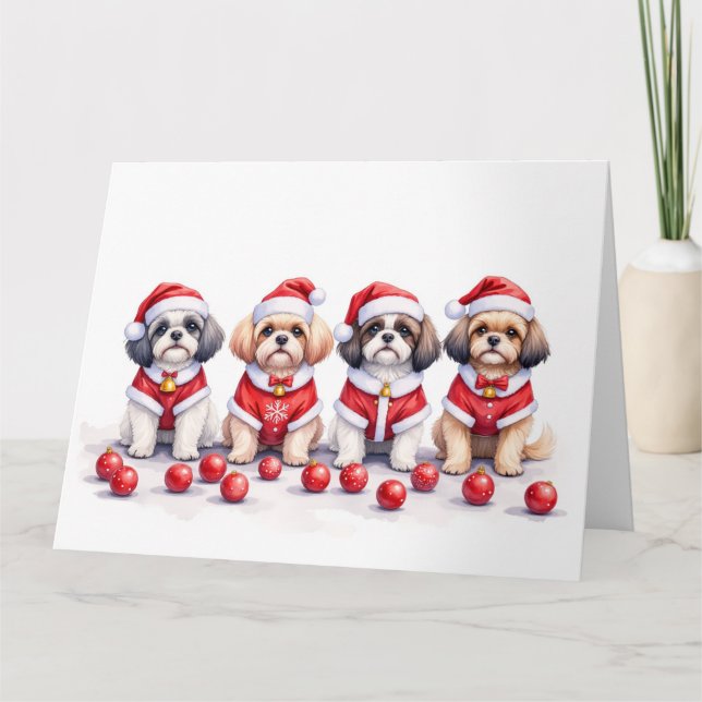 Tarjeta Shih Tzu Christmas Dress Santa Hat (Anverso)