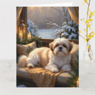 Tarjeta Shih Tzu con vacaciones de Navidades alumbrados
