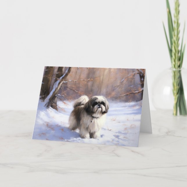 Tarjeta Shih Tzu Deja que nieve Navidad (Anverso)