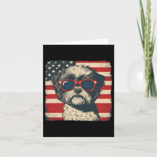 Tarjeta Shih Tzu Dog Bandera Estadounidense Patriótica 4 D