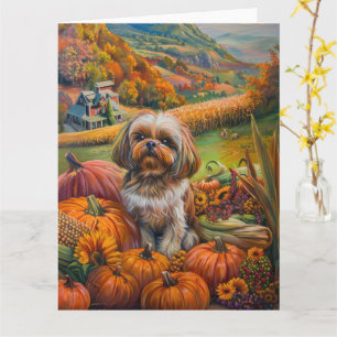 Tarjeta Shih Tzu Dog otoño Harvest Acción de Gracias