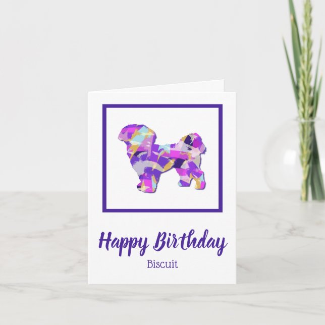 Tarjeta Shih Tzu Dog Silhouette Cute Purple PY&B Cumpleaño (Anverso)