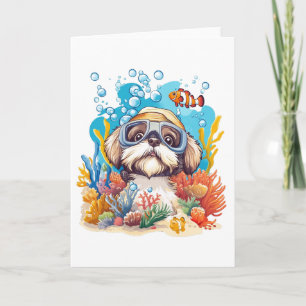 Tarjeta Shih Tzu Dog Snorkeling Coral Reef