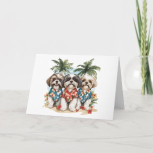 Tarjeta Shih Tzu Dogs con Camisetas hawaianos