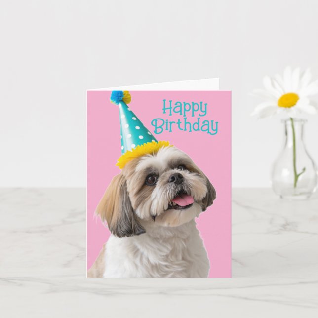 Tarjeta Shih tzu Feliz cumpleaños (Planta pequeña)