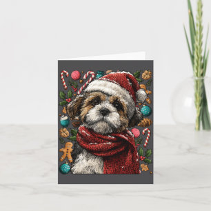 Tarjeta Shih Tzu Festivo Con Gorro De Santa Invierno Nevad