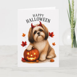 Tarjeta Shih Tzu Halloween Perro Diablo