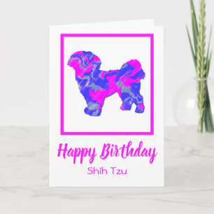 Tarjeta Shih Tzu Hot Pink Silhouette Dog Funny Cumpleaños