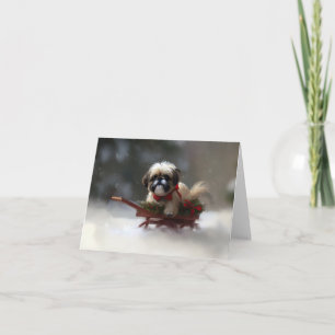 Tarjeta Shih Tzu Navidad nieve invierno