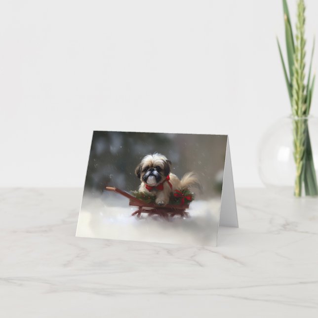 Tarjeta Shih Tzu Navidad nieve invierno (Anverso)