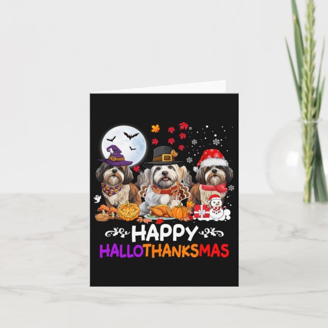 Tarjeta Shih Tzu Navidades de perros felices Hallothankmas (Anverso)