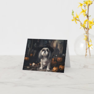 Tarjeta Shih Tzu Pumpkins Halloween Scary