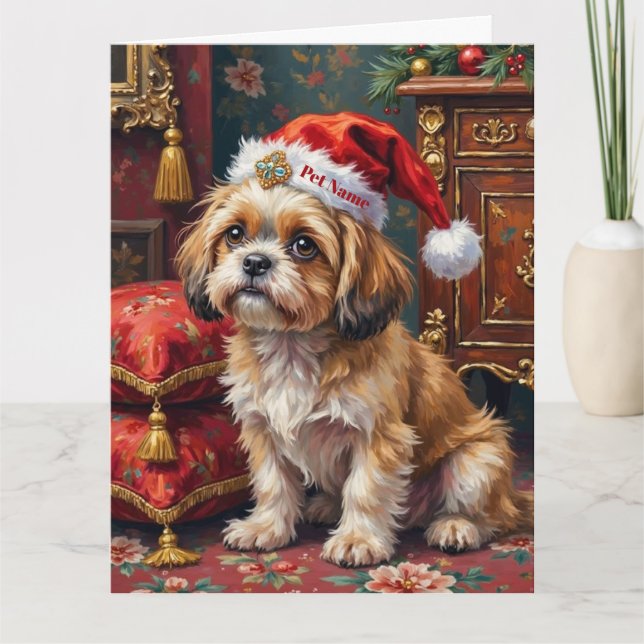 Tarjeta Shih Tzu Regal Christmas Topknot Hat (Anverso)