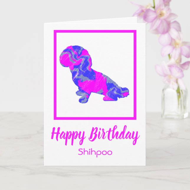 Tarjeta Shihpoo Hot Pink Silhouette Dog Funny Cumpleaños (Orquídea)