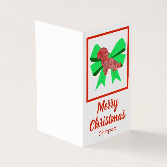 Tarjeta Shihpoo Silhouette Navidades Perro y regalo de oso (Exterior)