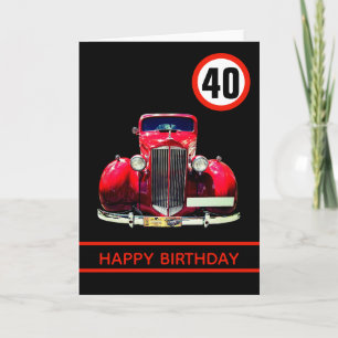 Tarjeta Shiny Red Car Happy 40th Birthday