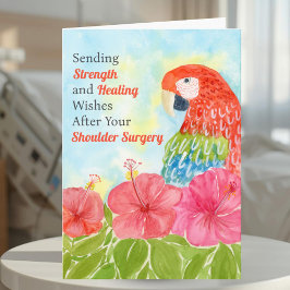 Tarjeta Shoulder Surgery Healing Scarlet Macaws, Hibiscus