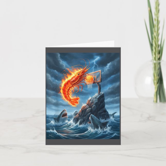 Tarjeta Shrimp Dunking On Shark Funny Fishing Meme Basketb (Anverso)