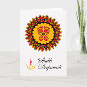 Tarjeta Shubh Deepawali, Diwali, las huellas de Lakshmi