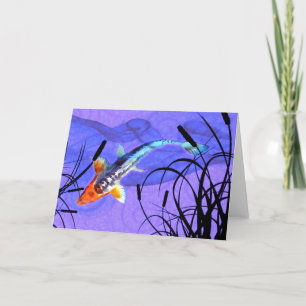 Tarjeta Shusui Koi en la charca púrpura con Cattails