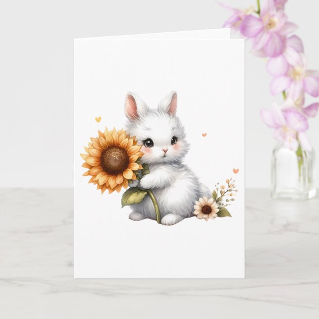 Tarjeta Shy Bunny con el saludo de todas las ocasiones con (Orquídea)