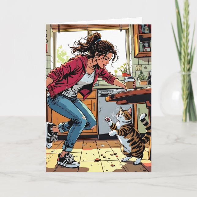 Tarjeta Si Me Necesitas, Llámame. | Café y gato divertidos (Anverso)