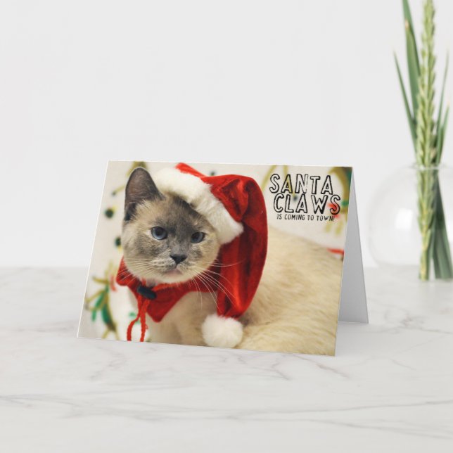 Tarjeta siamesa de Santa del rescate del gato de (Anverso)